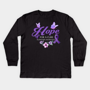 Hope For A Cure Alzheimer Awareness Flower Gift Kids Long Sleeve T-Shirt